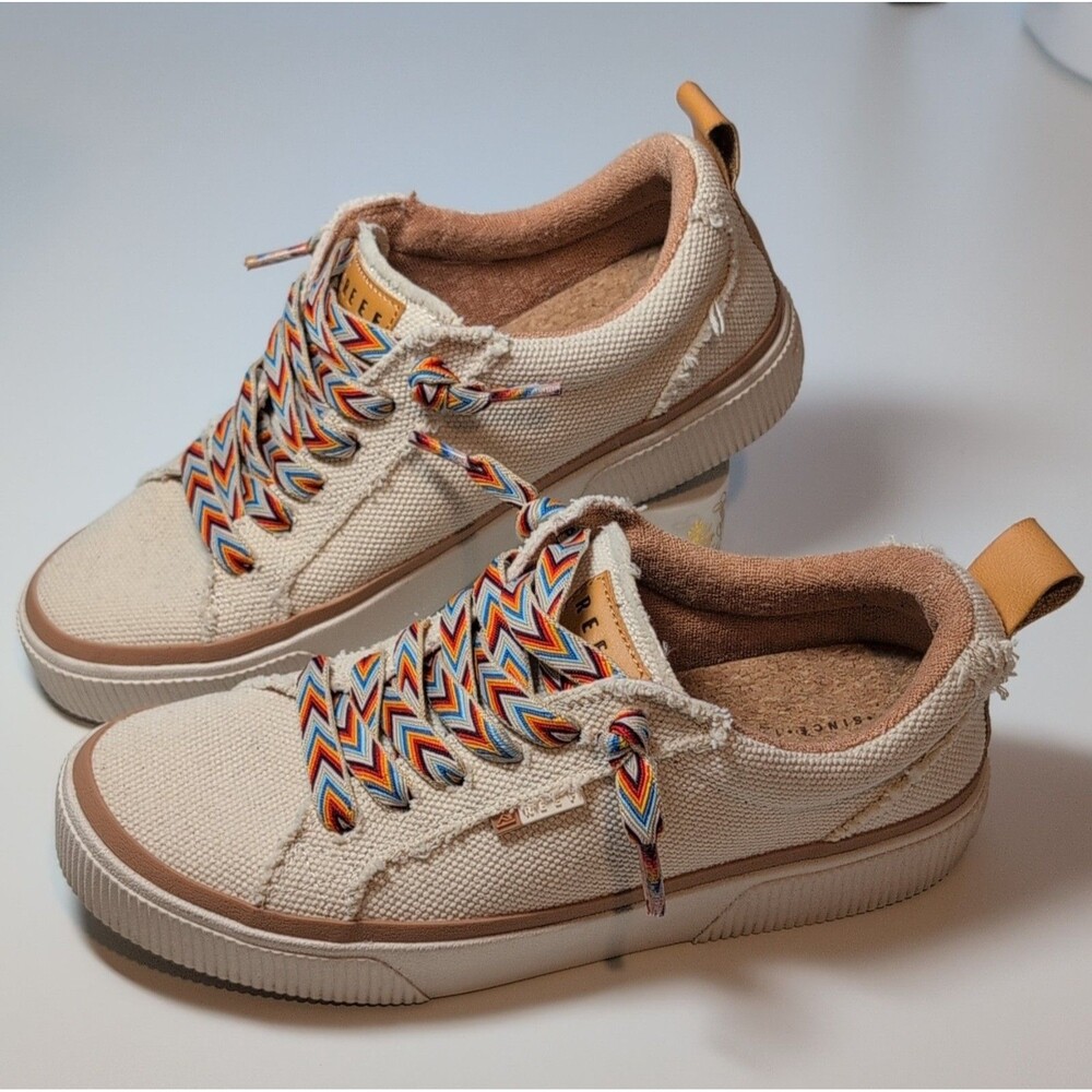 REEF Lay Day Dawn Women's Casual Sneakers Beige Brown Multicolor Canvas US 8.5